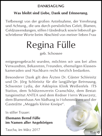 Traueranzeige von Regina Fülle von WVG - Wochenspiegel NMB / WSF / ZTZ