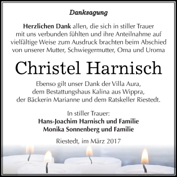 Traueranzeige von Christel Harnisch von Super Sonntag SGH Mansf. Land