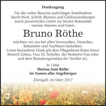 Traueranzeige von Bruno Röthe von Super Sonntag Wittenberg