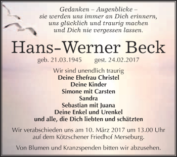Traueranzeige von Hans-Werner Beck von Super Sonntag Halle