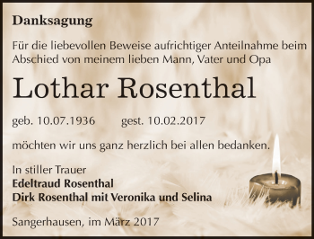 Traueranzeige von Lothar Rosenthal von Mitteldeutsche Zeitung Sangerhausen