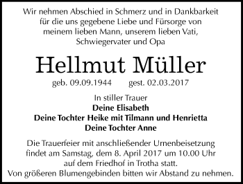 Traueranzeige von Hellmut Müller von Mitteldeutsche Zeitung Halle/Saalkreis