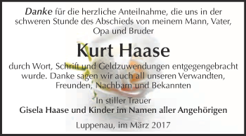 Traueranzeige von Kurt Haase von Super Sonntag Halle