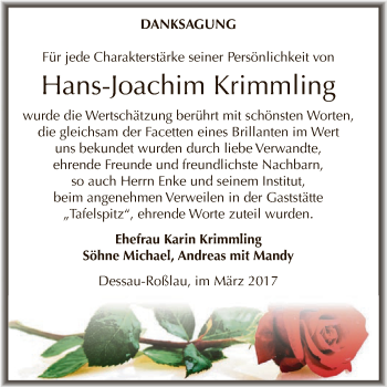 Traueranzeige von Hans-Joachim Krimmling von WVG - Wochenspiegel Dessau / Köthen