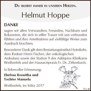 Traueranzeige von Helmut Hoppe von WVG - Wochenspiegel NMB / WSF / ZTZ