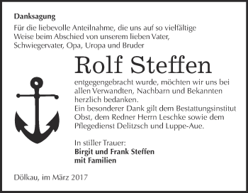 Traueranzeige von Rolf Steffen von Super Sonntag Halle