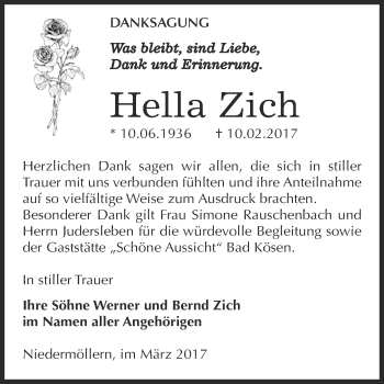 Traueranzeige von Hella Zieh von WVG - Wochenspiegel NMB / WSF / ZTZ