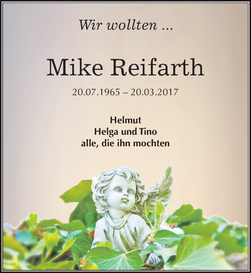  Traueranzeige für Mike Reifarth vom 29.03.2017 aus Mitteldeutsche Zeitung Halle/Saalkreis