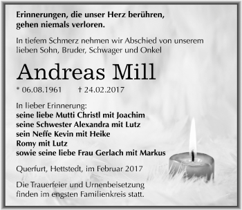 Traueranzeige von Andreas Mill von Mitteldeutsche Zeitung