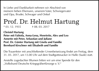 Traueranzeige von Helmut Hartung von Mitteldeutsche Zeitung Halle/Saalkreis