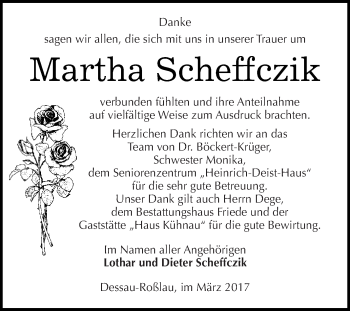 Traueranzeige von Martha Scheffczik von WVG - Wochenspiegel Dessau / Köthen