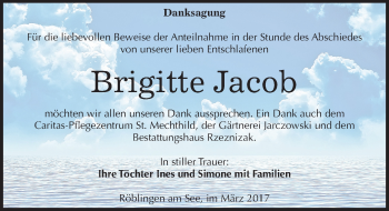 Traueranzeige von Brigitte Jacob von Mitteldeutsche Zeitung Mansfelder Land