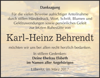 Traueranzeige von Karl-Heinz Behrendt von WVG - Wochenspiegel Bitterfeld