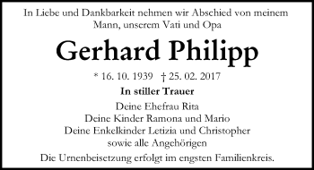 Traueranzeige von Gerhard Philipp von Mitteldeutsche Zeitung Bitterfeld