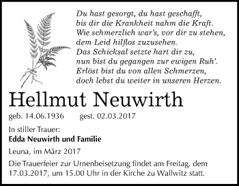 Traueranzeige von Hellmut Neuwirth von Super Sonntag Halle