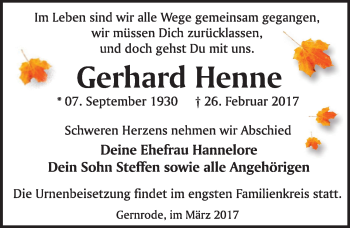 Traueranzeige von Gerhard Henne von Mitteldeutsche Zeitung Aschersleben