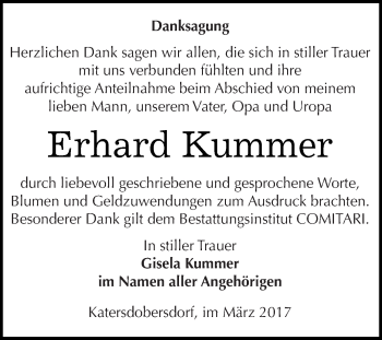 Traueranzeige von Erhard Kummer von Super Sonntag Zeitz