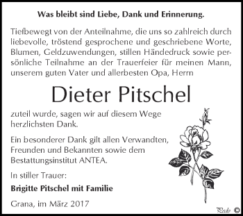 Traueranzeige von Dieter Pitschel von Super Sonntag Zeitz