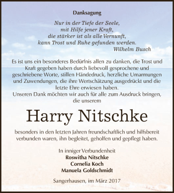 Traueranzeige von Harry Nitschke von Super Sonntag SGH Mansf. Land