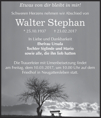 Traueranzeige von Walter Stephan von Super Sonntag Bernburg