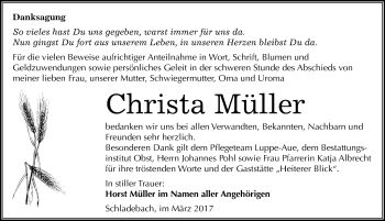 Traueranzeige von Christa Müller von Mitteldeutsche Zeitung Merseburg/Querfurt