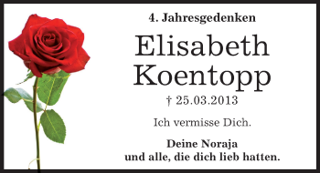 Traueranzeige von Elisabeth Koentopp von Mitteldeutsche Zeitung Dessau-Roßlau
