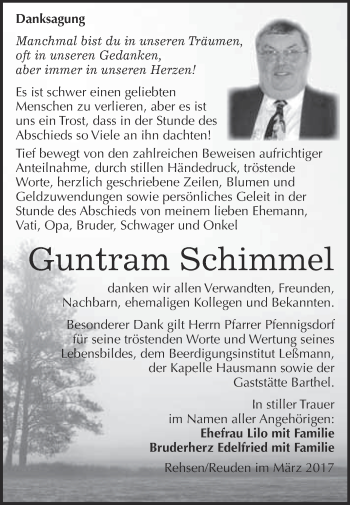 Traueranzeige von Guntram Schimmel von Super Sonntag Wittenberg