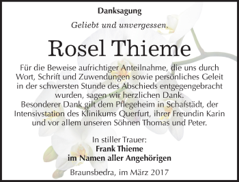Traueranzeige von Rosel Thieme von Mitteldeutsche Zeitung Merseburg/Querfurt