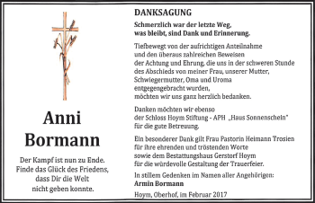 Traueranzeige von Anni Bormann von Mitteldeutsche Zeitung Aschersleben