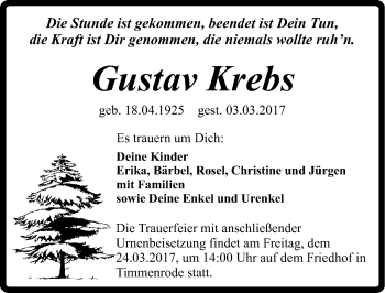 Traueranzeige von Gustav Krebs von Mitteldeutsche Zeitung Quedlinburg