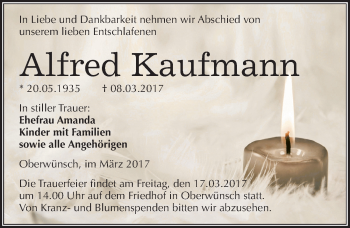 Traueranzeige von Alfred Kaufmann von Mitteldeutsche Zeitung Merseburg/Querfurt