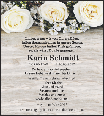 Traueranzeige von Karin Schmidt von Super Sonntag SGH Mansf. Land