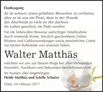 Traueranzeige von Walter Matthäs von Super Sonntag Wittenberg