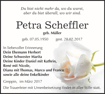 Traueranzeige von Petra Scheffler von WVG - Wochenspiegel Bitterfeld