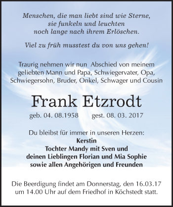 Traueranzeige von Frank Etzrodt von Mitteldeutsche Zeitung Halle/Saalkreis