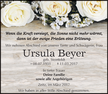 Traueranzeige von Ursula Beyer von Mitteldeutsche Zeitung Zeitz