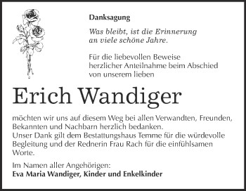 Traueranzeige von Erich Wandiger von WVG - Wochenspiegel Bitterfeld