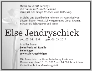 Traueranzeige von Else Jendryschick von Super Sonntag Halle