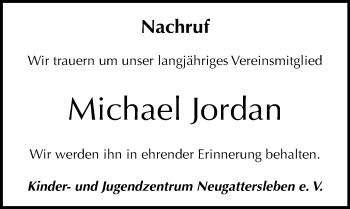 Traueranzeige von Michael Jordan von Mitteldeutsche Zeitung Bernburg