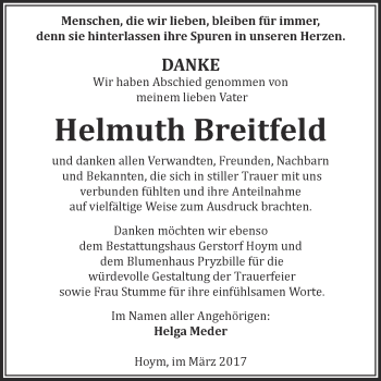 Traueranzeige von Helmuth Breitfeld von Super Sonntag SGH Mansf. Land