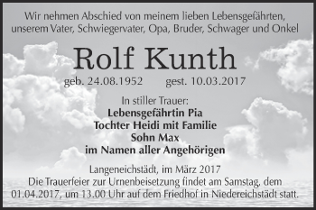 Traueranzeige von Rolf Kunth von Super Sonntag Halle