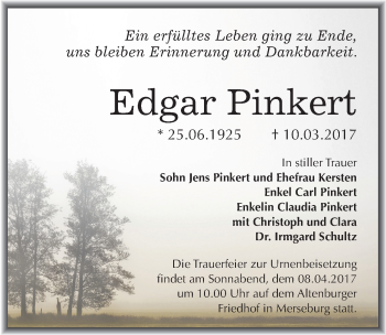Traueranzeige von Edgar Pinkert von Mitteldeutsche Zeitung Merseburg/Querfurt