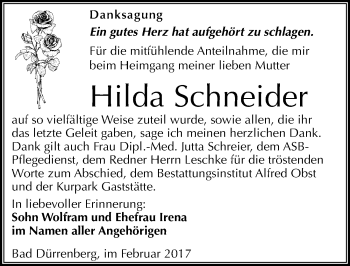 Traueranzeige von Hilda Schneider von Mitteldeutsche Zeitung Merseburg/Querfurt