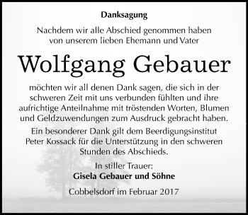 Traueranzeige von Wolfgang Gebauer von Mitteldeutsche Zeitung Wittenberg