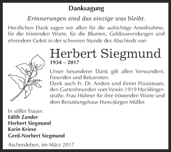 Traueranzeige von Herbert Siegmund von Super Sonntag SGH Mansf. Land