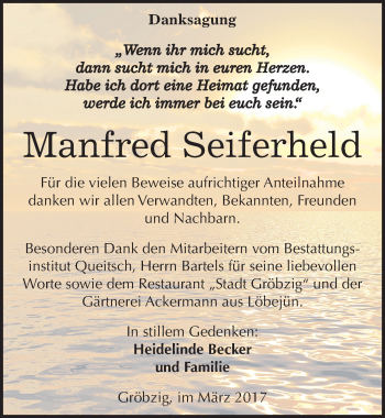 Traueranzeige von Manfred Seiferheld von Mitteldeutsche Zeitung Köthen