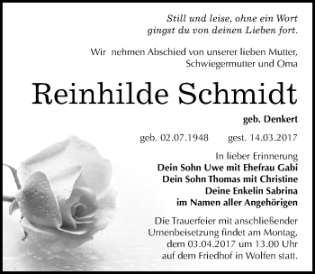 Traueranzeige von Reinhilde Schmidt von Mitteldeutsche Zeitung Bitterfeld