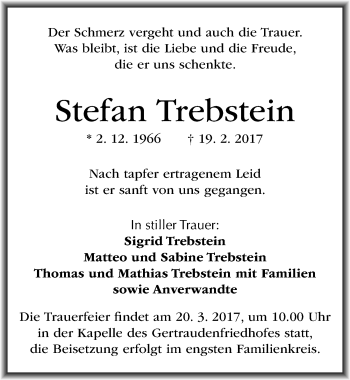 Traueranzeige von Stefan Trebstein von Mitteldeutsche Zeitung Halle/Saalkreis