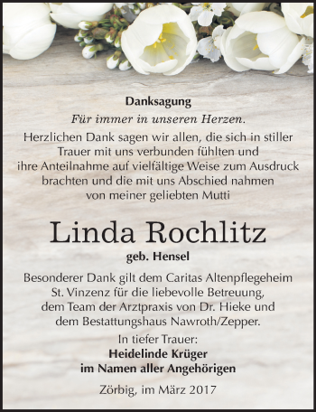 Traueranzeige von Linda Rochlitz von Mitteldeutsche Zeitung Bitterfeld