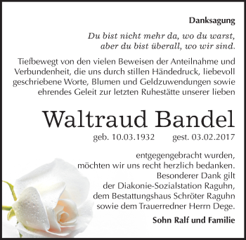 Traueranzeige von Waltraud Bandel von Mitteldeutsche Zeitung Bitterfeld